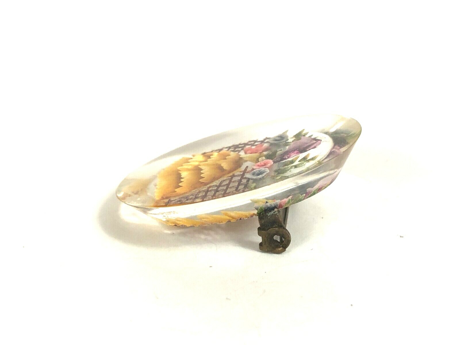 Undercarved Hand Painted Vintage 40’s Southern Belle Pin 1 5/8″ Costume Jewelry