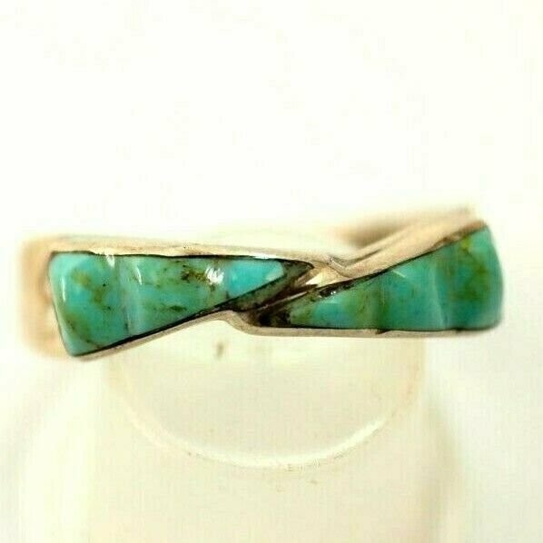 Sharp Turquoise Inlaid Semi Bypass Ring Sterling Silver Assorted Sizes