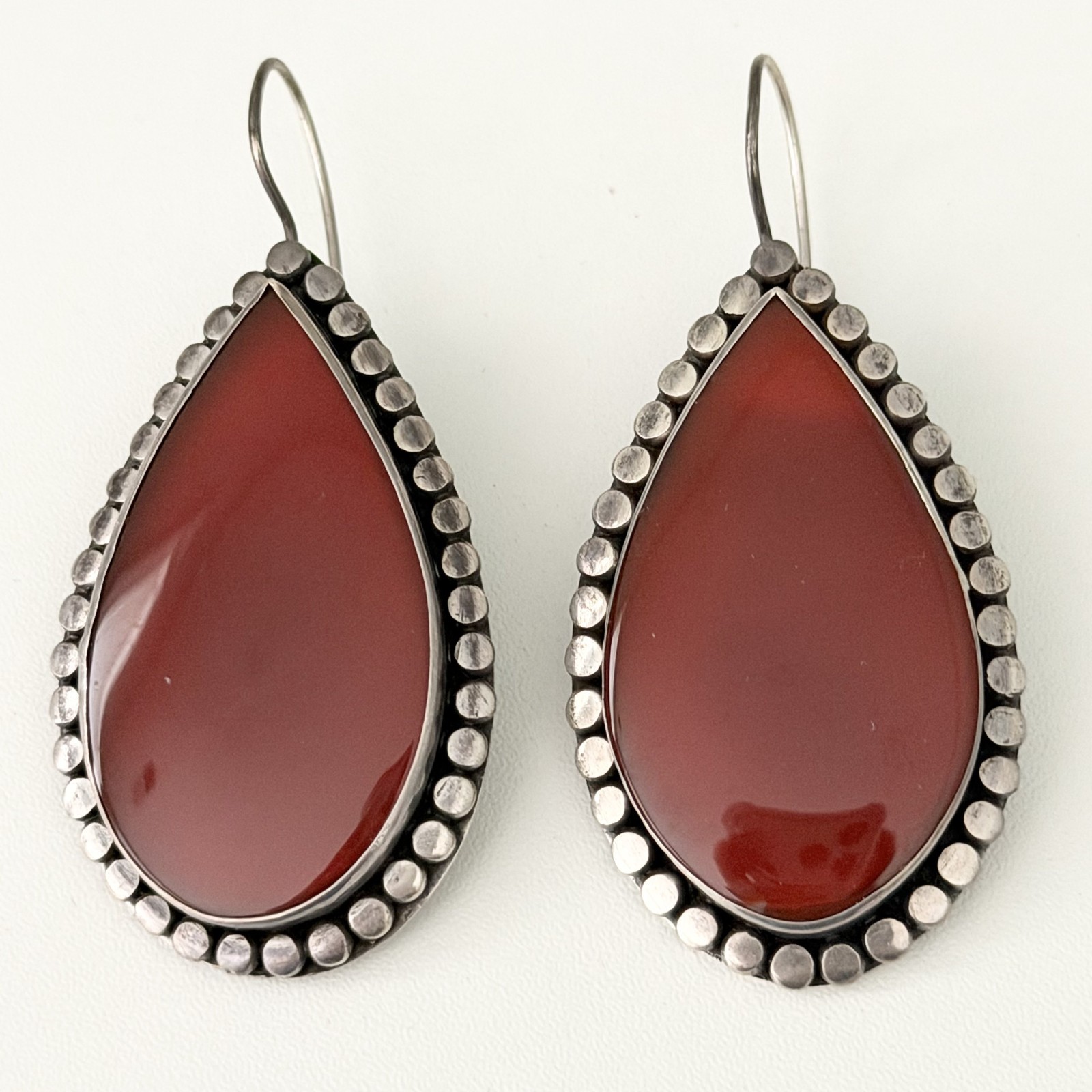 Vintage Sterling Silver Big Chunky Carnelian Earrings Oxidized Dangle Teardrop