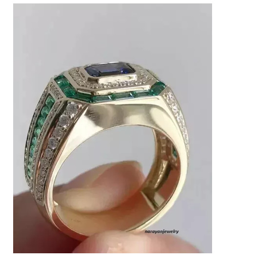 2.50Ct Emerald Cut Lab-Created Tanzanite Men Wedding Ring 925 Sterling Silver