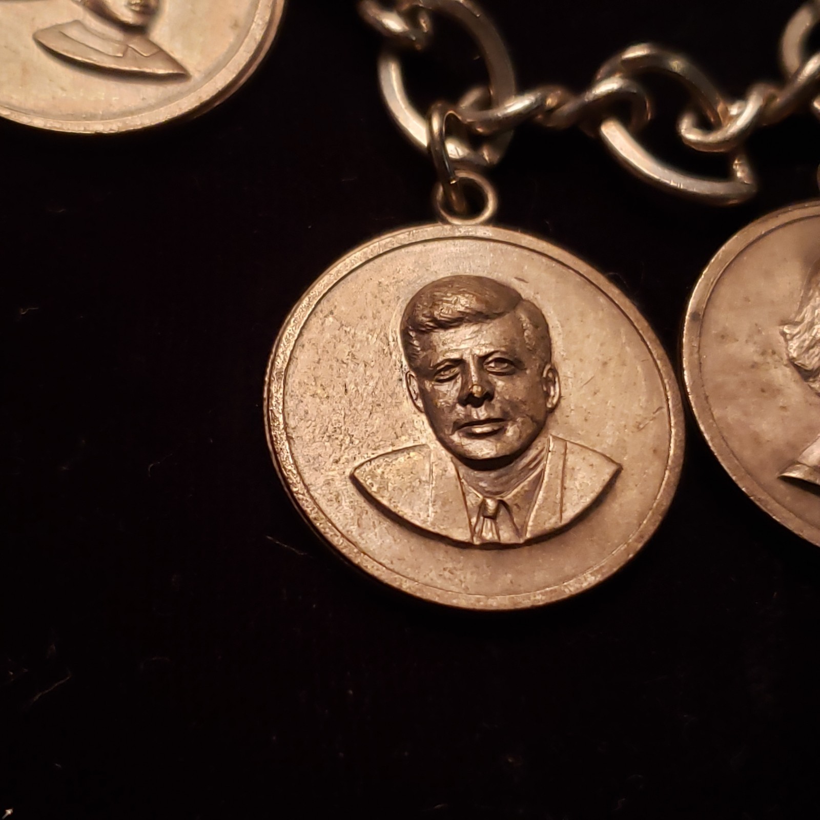 1960’s JFK JOHN JR JACKIE O CHARM BRACELET SILVER TONE