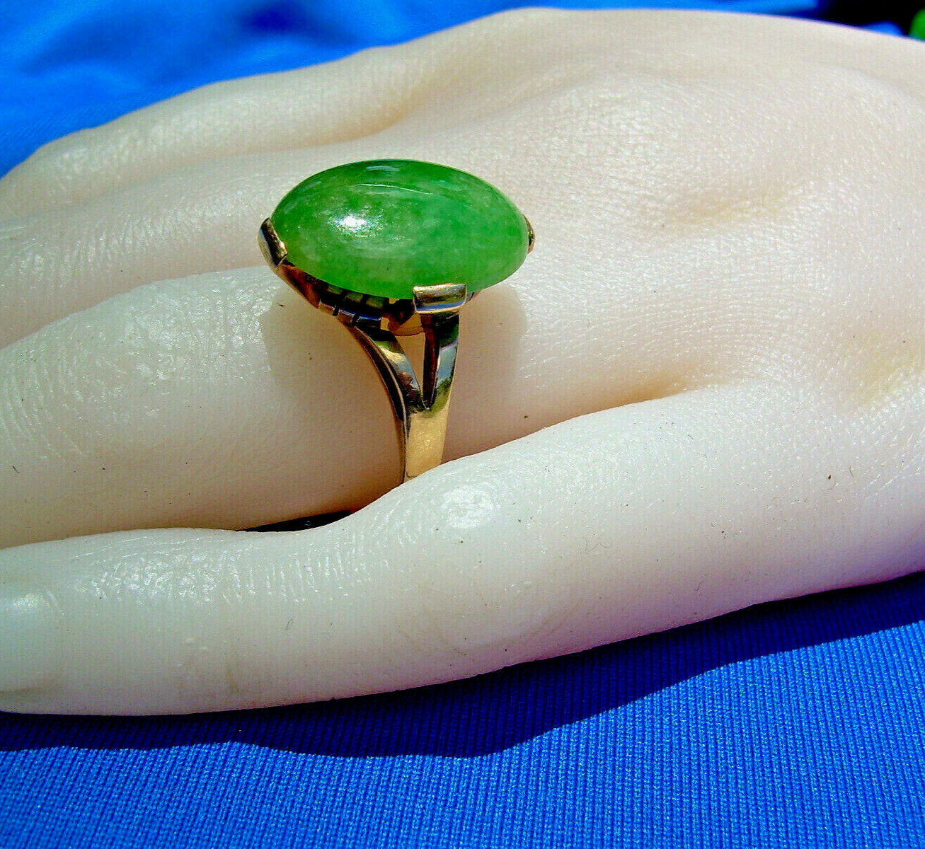 Original EARTH MINED Green Jadeite JADE Deco Engagement Ring 14K GOLD Solitaire
