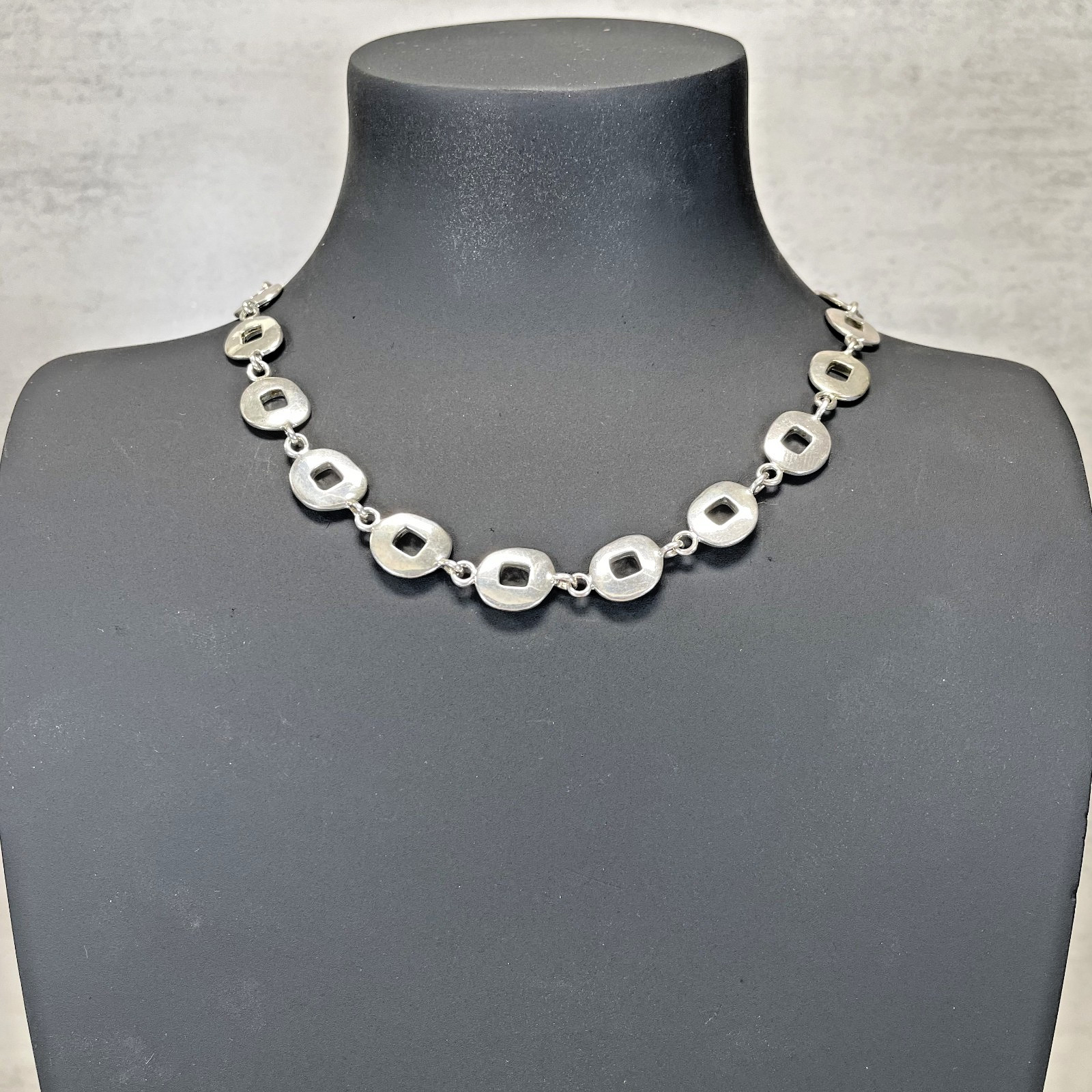 Vintage J.G.Hook Polished Silver Tone Square & Oval Link Necklace Signed 16″