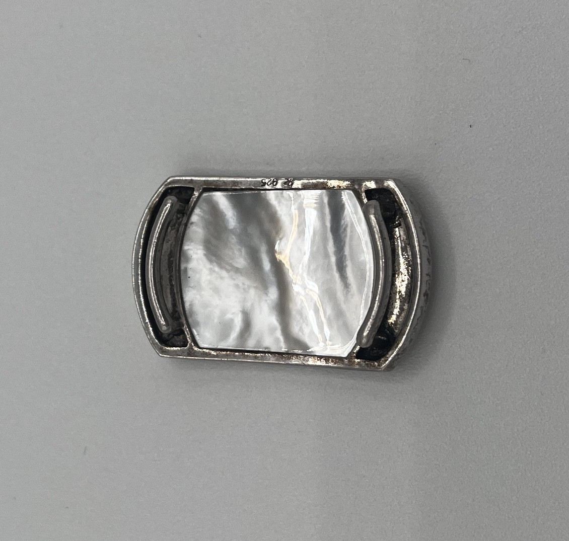 Vintage 925 Sterling Silver Iron Cross Abalone Shell Choker Charm Pendant