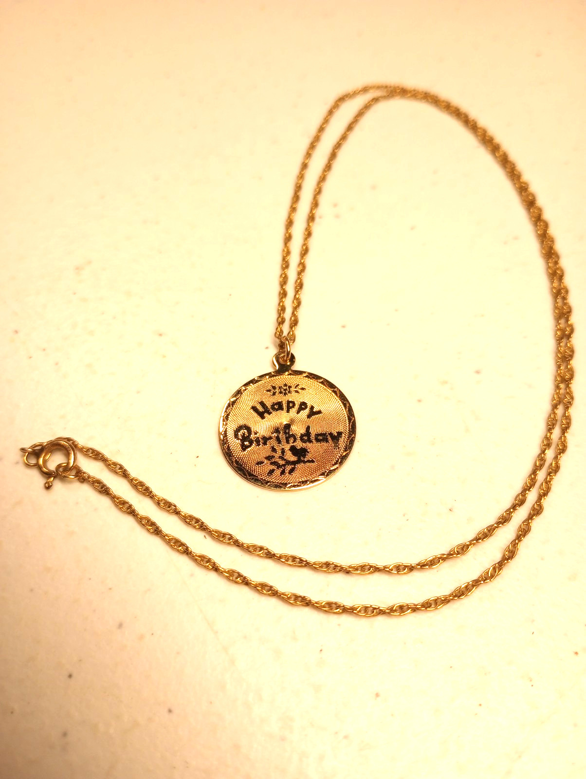 Vtg 14K GF Happy Birthday Pendant Necklace 1/20 Gold Filled 20″ w/Gift Box!