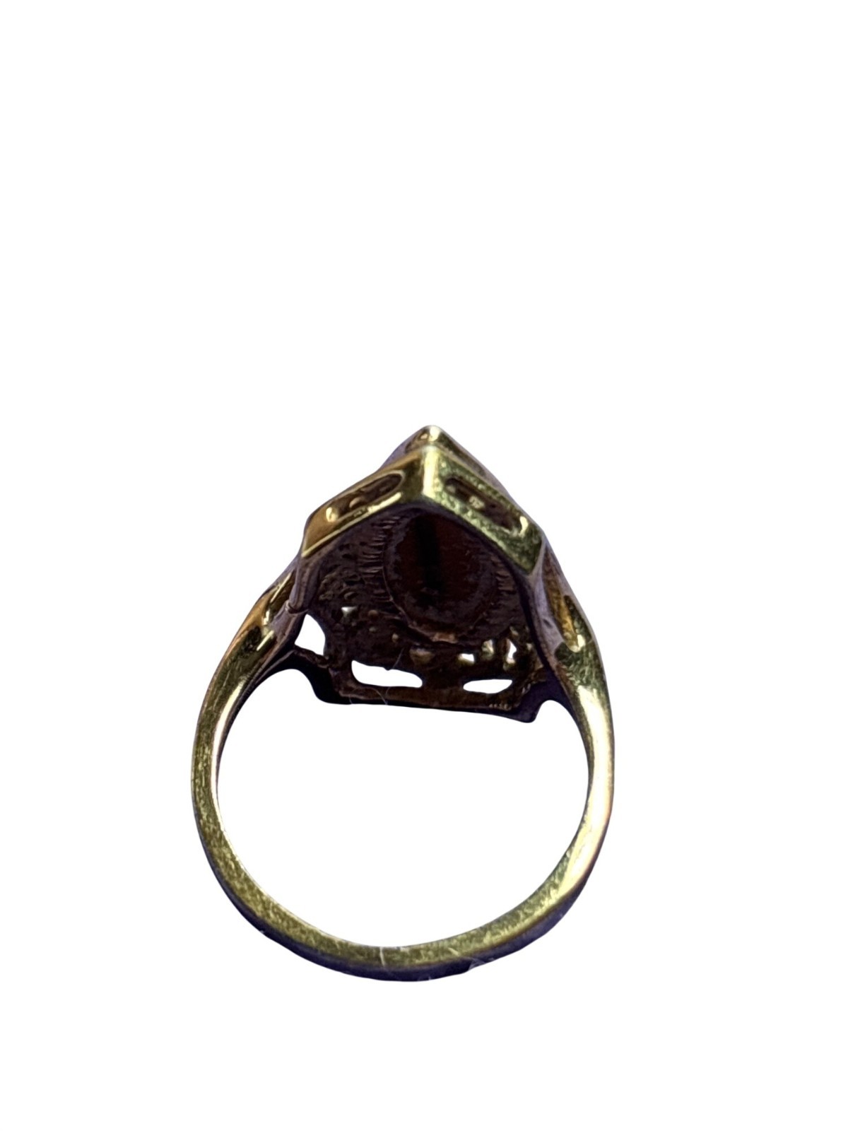 Vintage Goldtone Filigree Tiger’s Eye Ring Size 5 A Lot of Wear on Back of Band