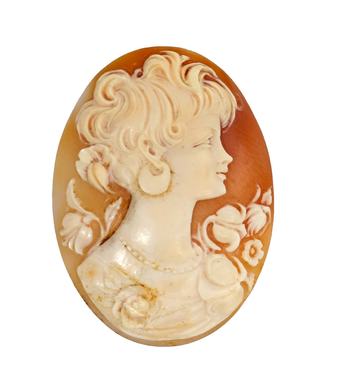 Vintage Large Carved Shell Cameo, 2-3/8”long X 1-7/8” Wide
