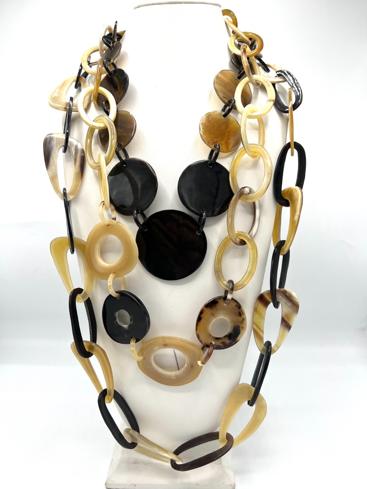 3 Natural Horn Necklaces Lot Organic Statement Black Cream Brown 26″ 36″ 44″