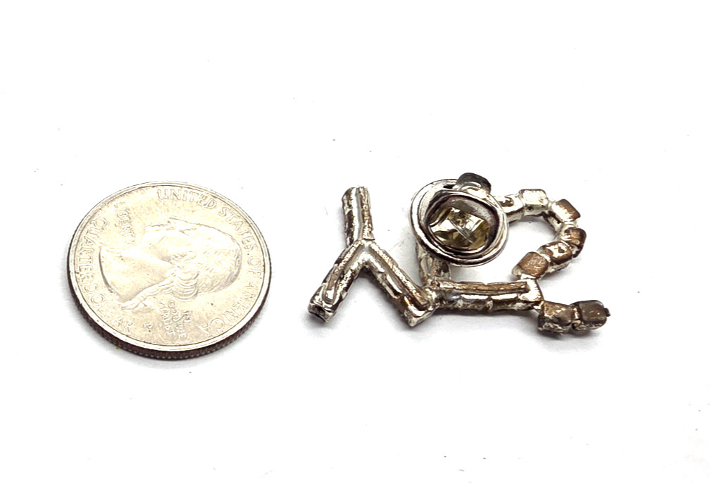 Clear Prong Set Rhinestone Silver Tone Metal YES Lapel Pin Brooch Vintage
