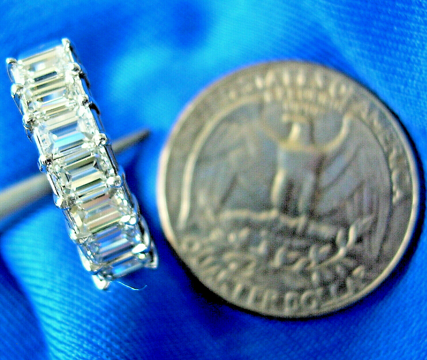 Original EARTH MINED DIAMOND Emerald cut Deco Wedding Band SOLID PLATINUM Ring 6