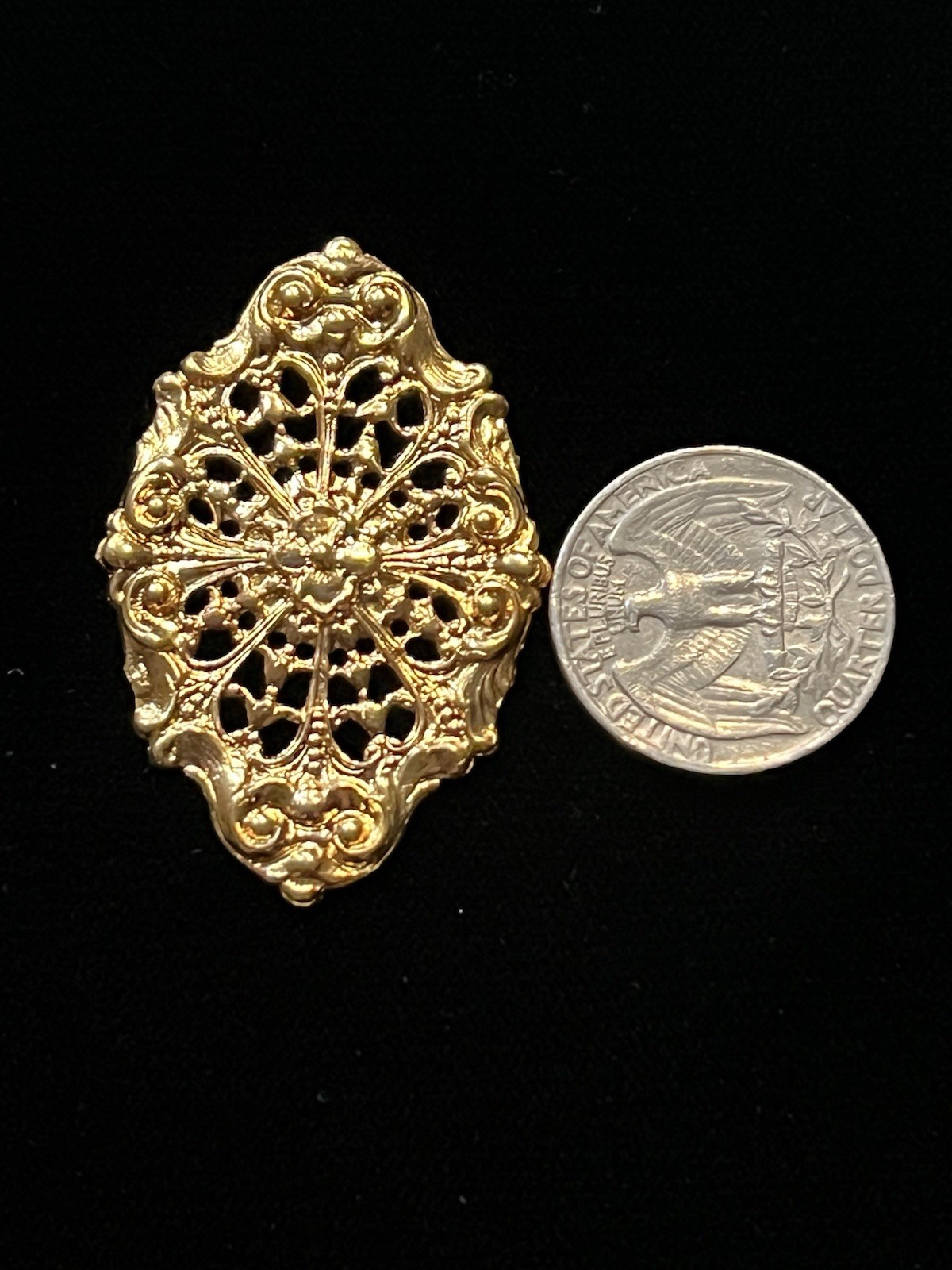 Large Vintage Gold Plated Brass Stamping for Jewelry Design NOS 22K Gold Plated