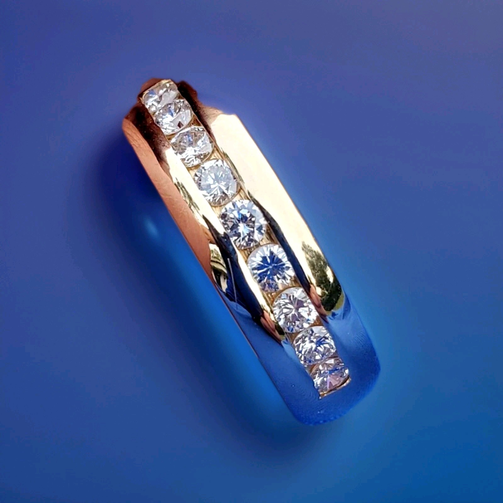 Original EARTH MINED DIAMOND Wide Wedding Band Dome Anniversary Ring 14K GOLD 9