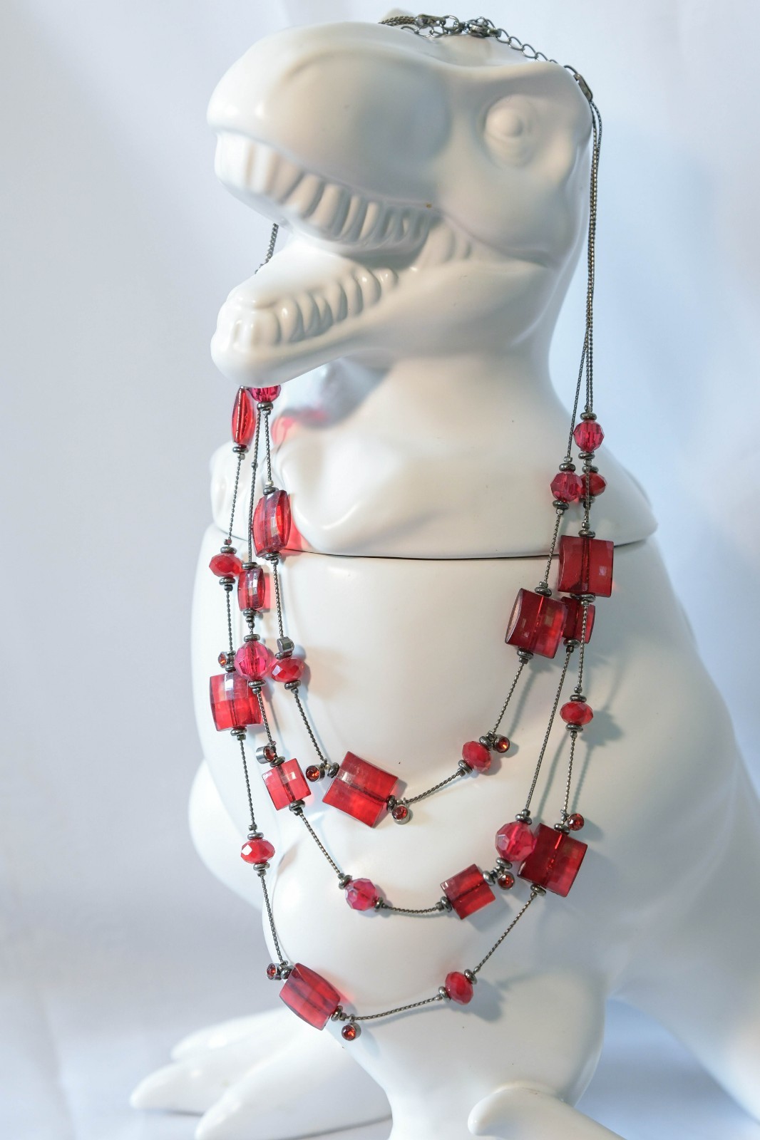 Set of 2 Vintage 90’s necklaces faceted red bead necklace and butterfly pendant