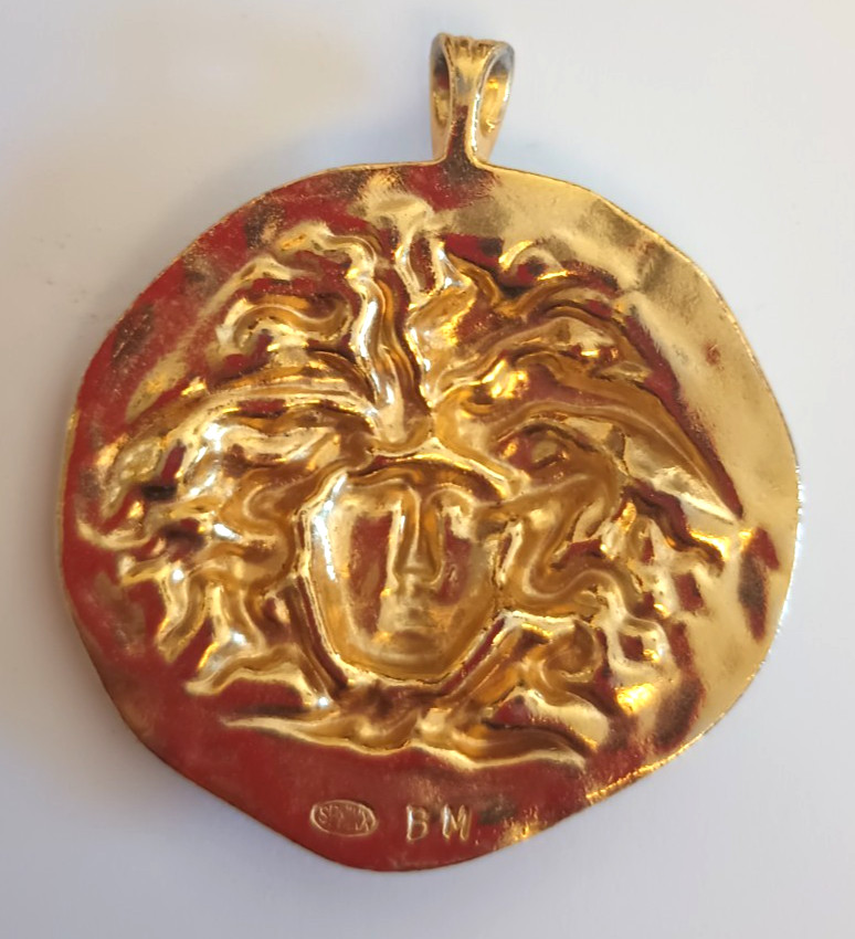 Vtg SPHINX Medusa Head Pendant British Museum Reproduction Replica Gold Tone 2″