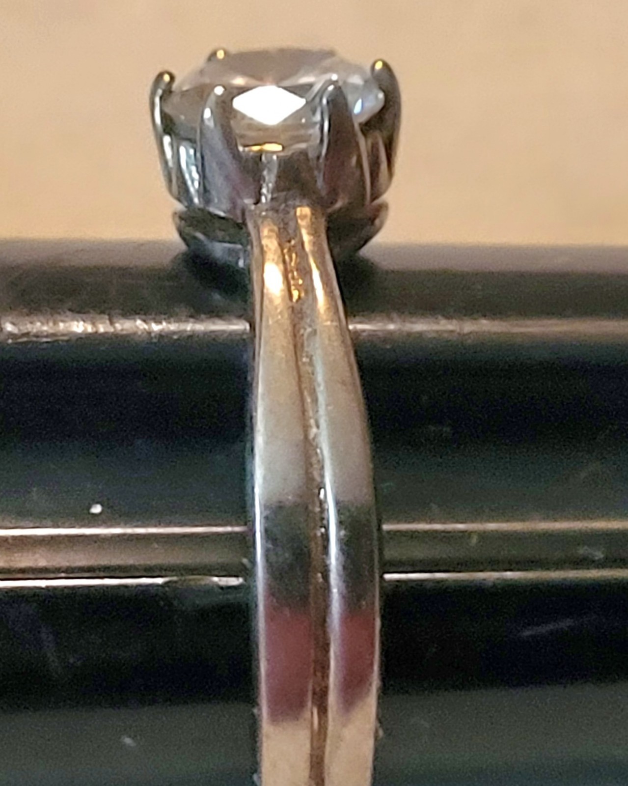 925 Sterling Silver Simulated Solitaire Diamond Engagement Ring Size 7.75 NOS