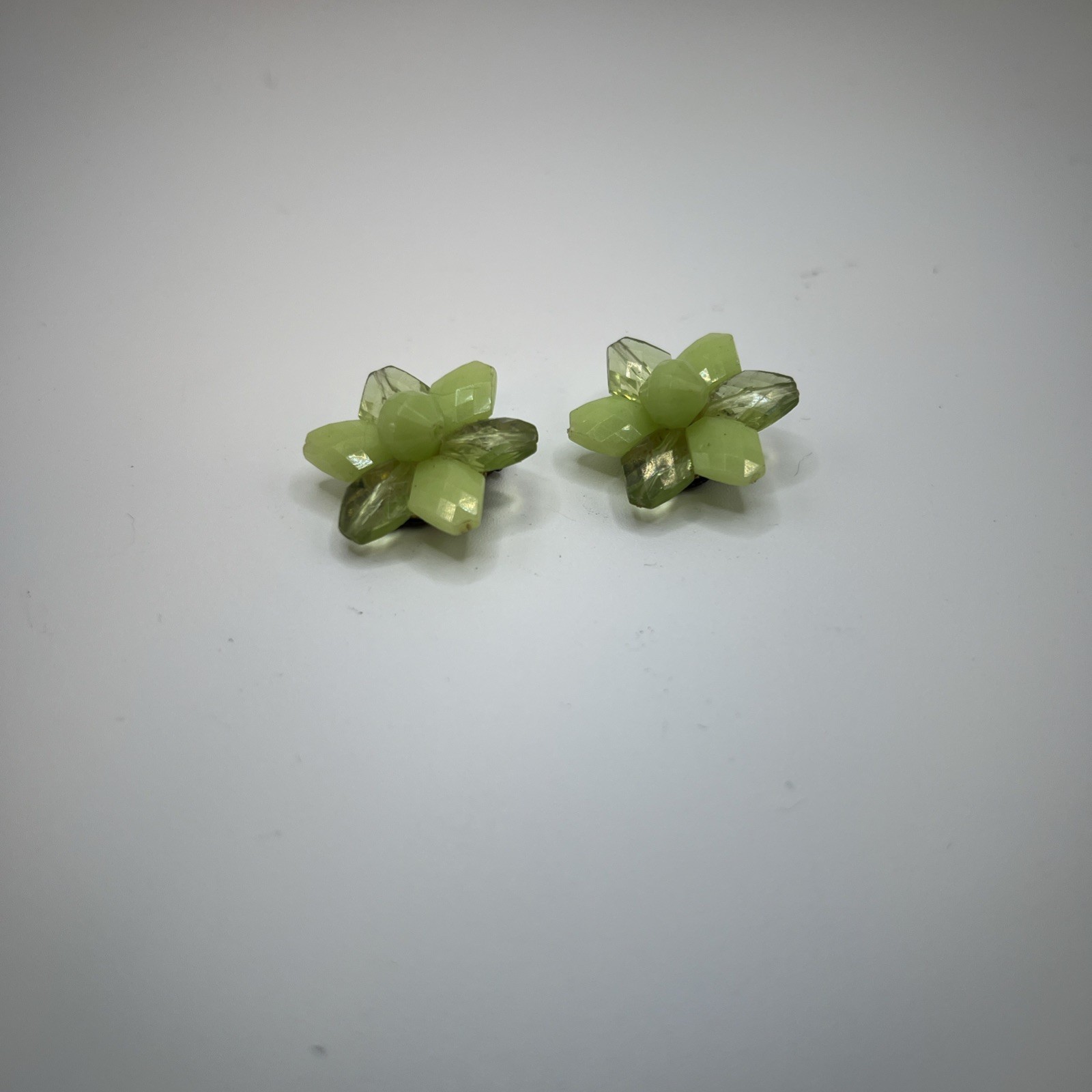 Vintage W.Germany 1950-70s, Neon Green , Floral Clip-on Earrings