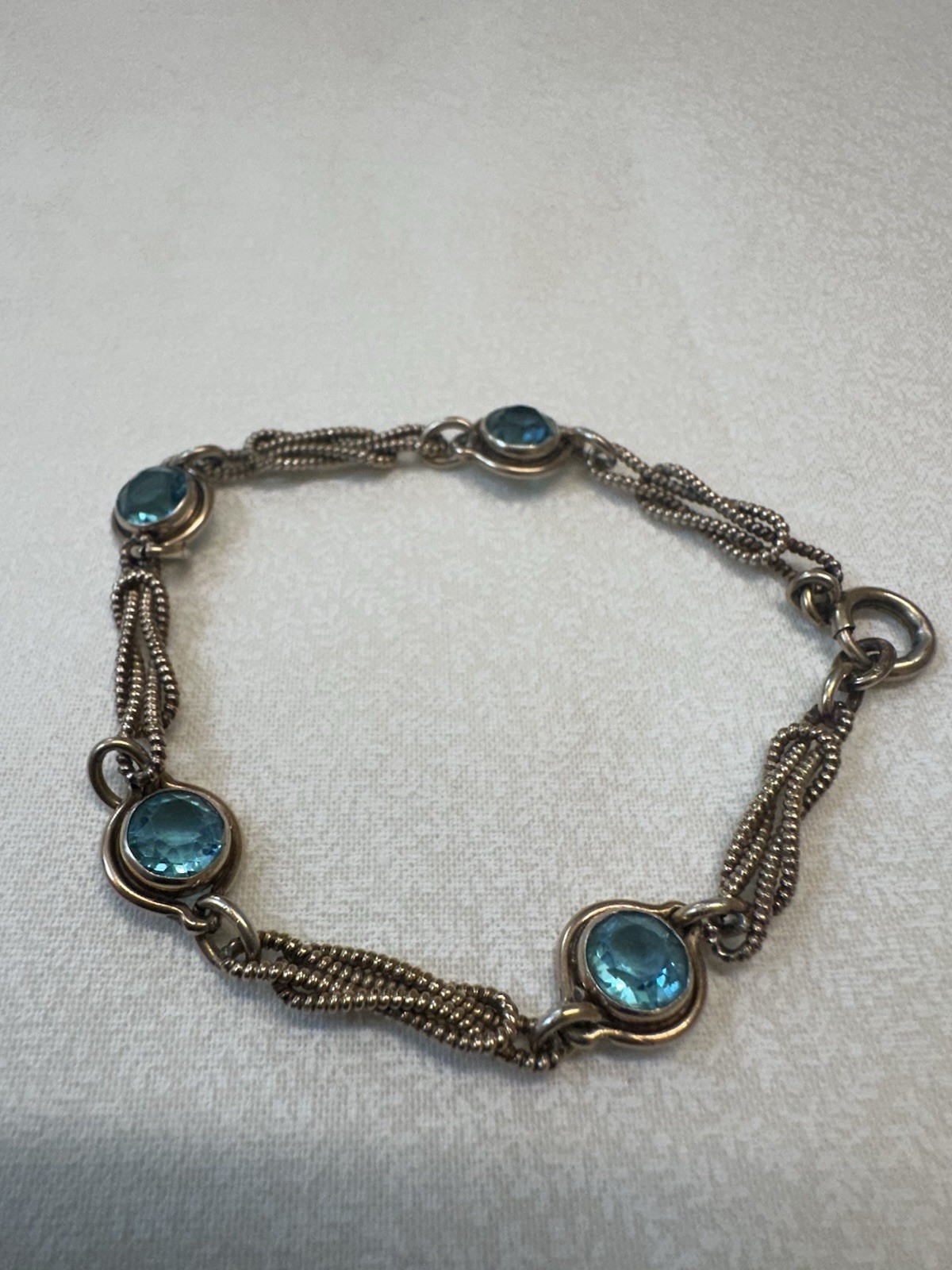 Vintage STURDY 12KT Gold Filled Blue Zircon Color Rhinestone Bracelet 7 IN