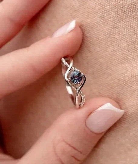 2.25Ct Round Cut Lab Created Alexandrite Anniversary 14K White Gold Finish Ring