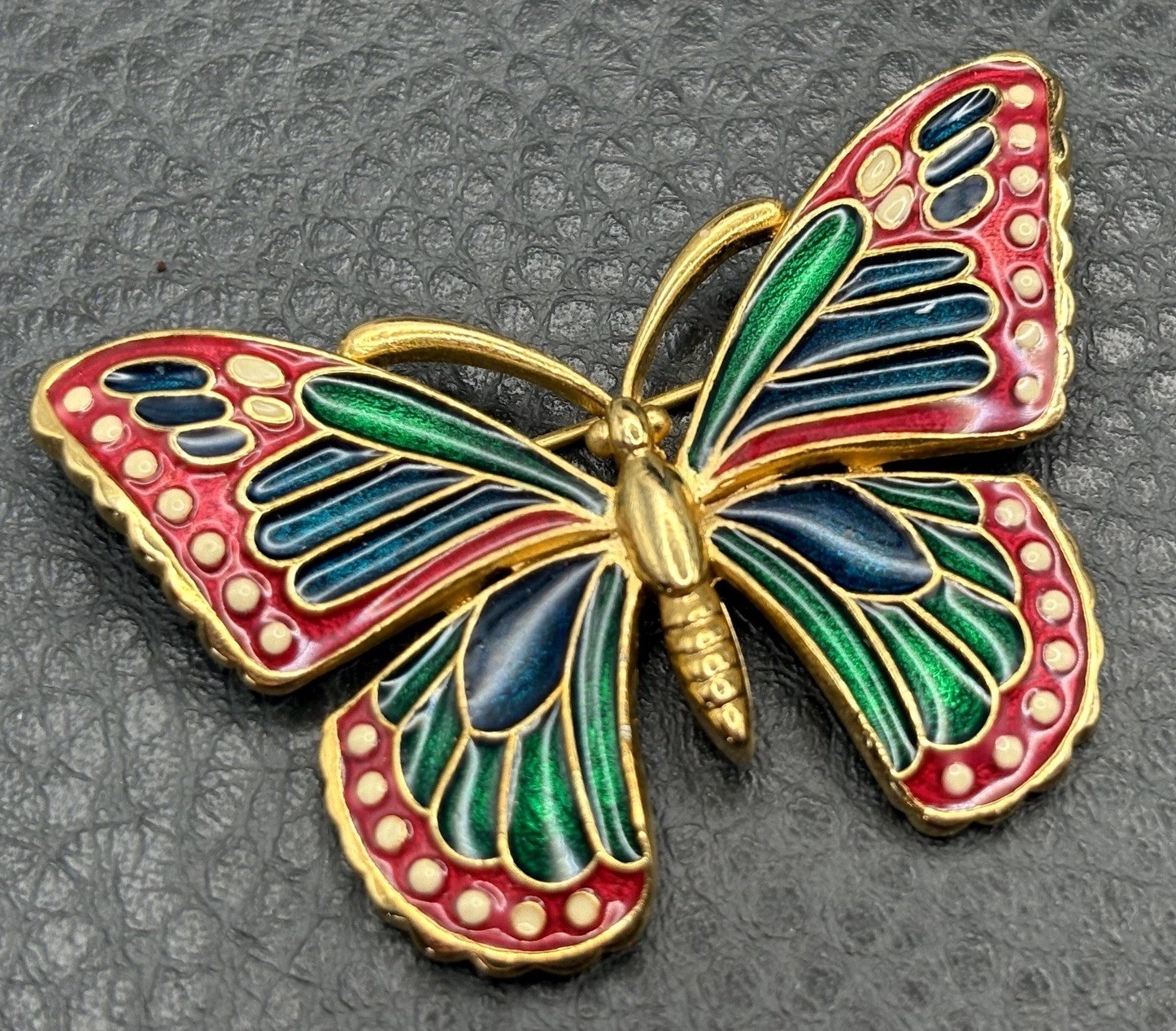 Vintage Gold Tone Colorful Enamel Butterfly Brooch Pin Red Blue Green