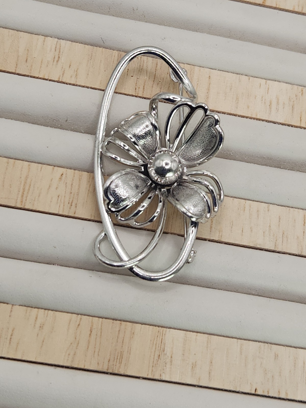 Vintage Forstner 925 Sterling Silver Art Deco Floral Flower Brooch Pin Signed