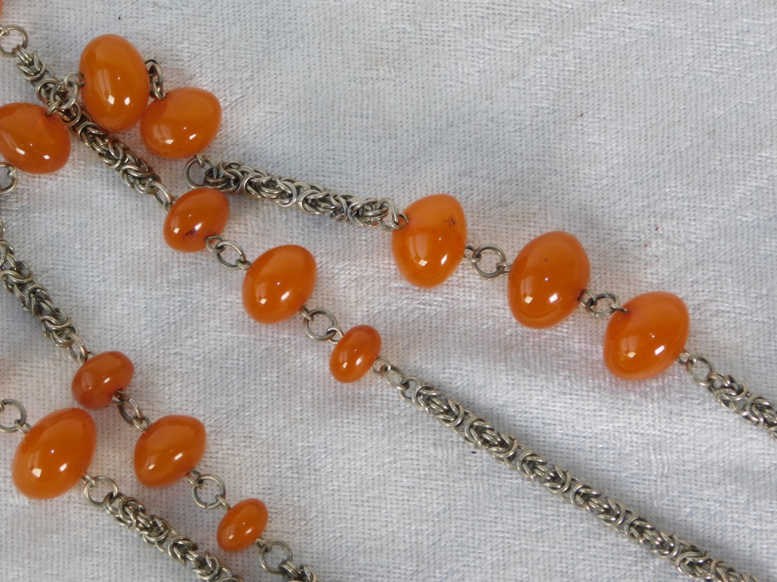 Vintage Natural Butterscotch Egg Yolk Baltic Amber Silver Bead Necklace 87g 48″