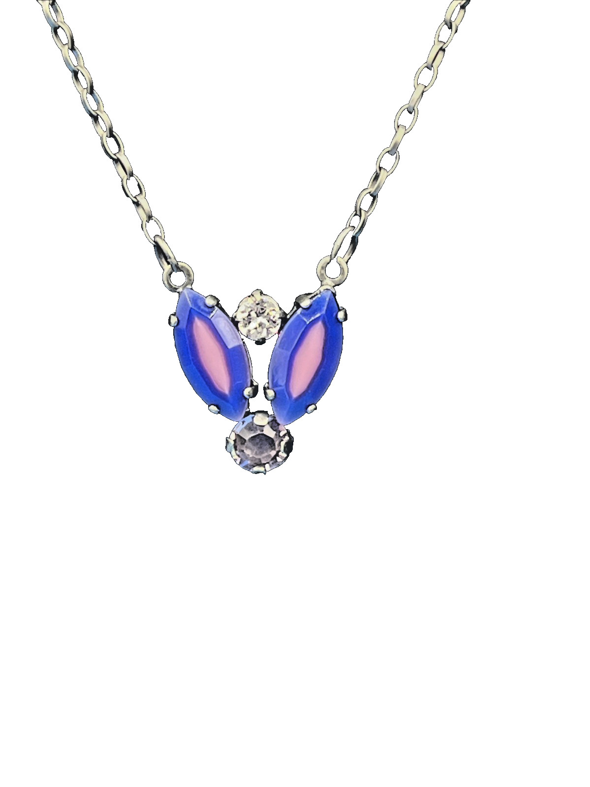 Vintage Sabika Necklace – Purple & Pink Crystal Pendant, Signed Statement Chain