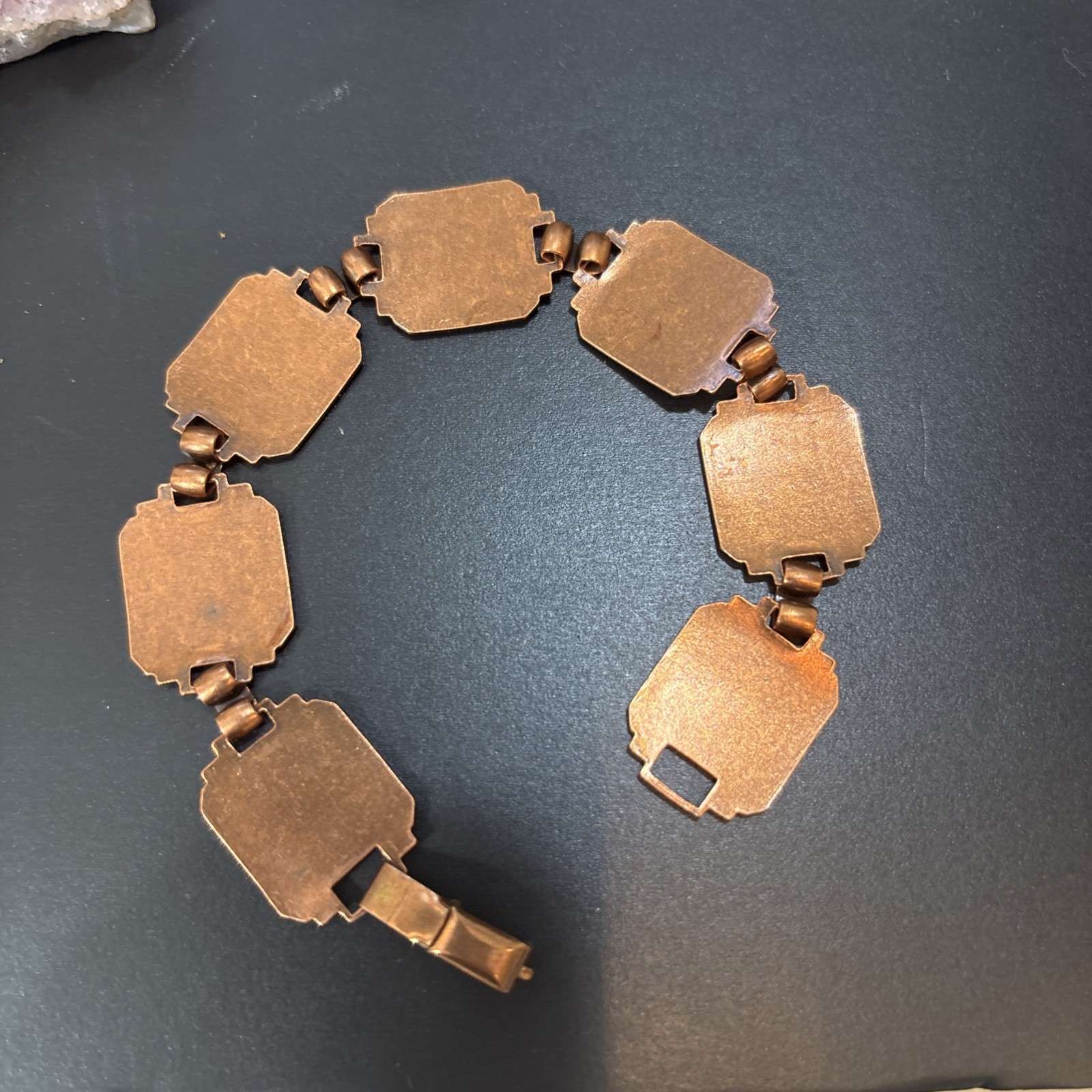 Copper Linked Bracelet Vintage Native American Rectangle Indian Chief Panels 7″