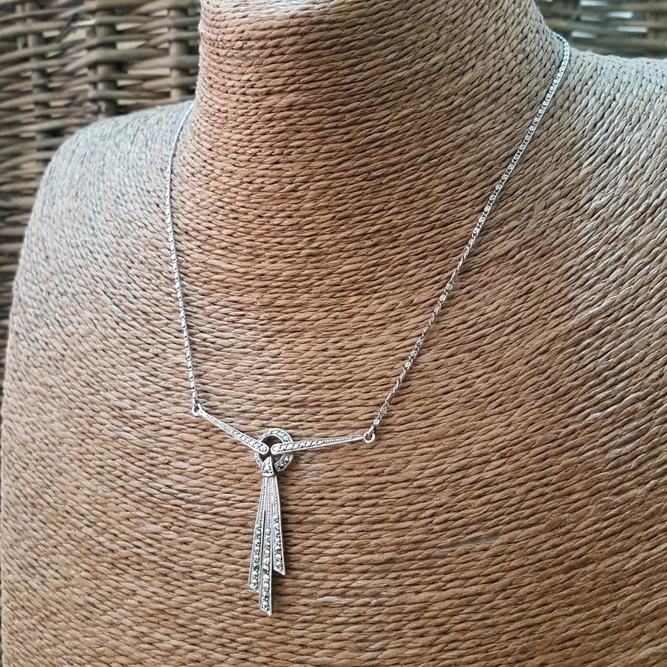 Art Deco Lab Created Diamond Bridal Wedding Gift Pendent 14K White Gold Finish