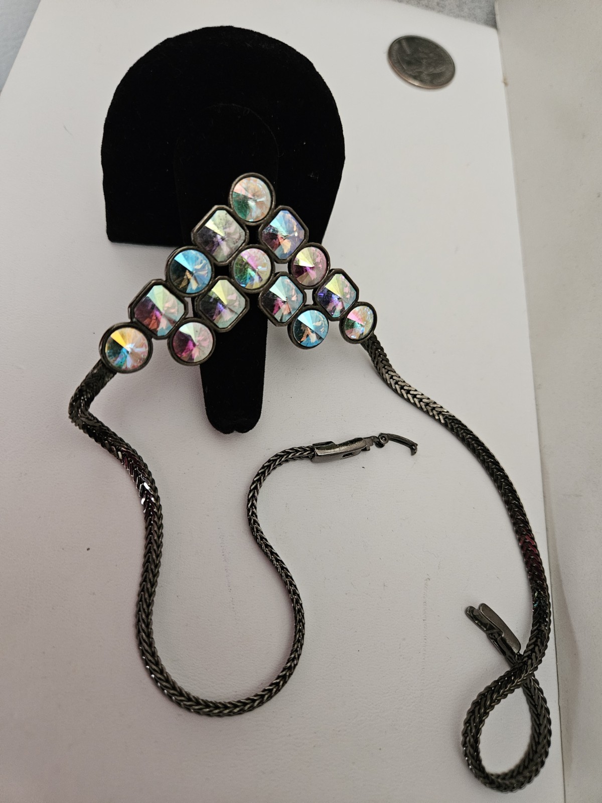 VINTAGE YSL YVES SAINT LAURENT AURORA BOREALIS V NECKLACE Great Condition!!