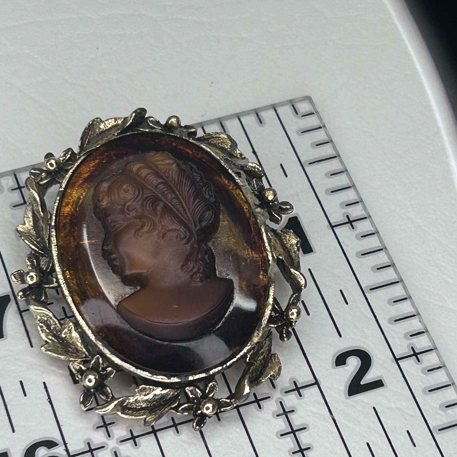 Vintage Cameo Pendant Brooch 2″ Gold Bezel Previously Repaired Read For Info.