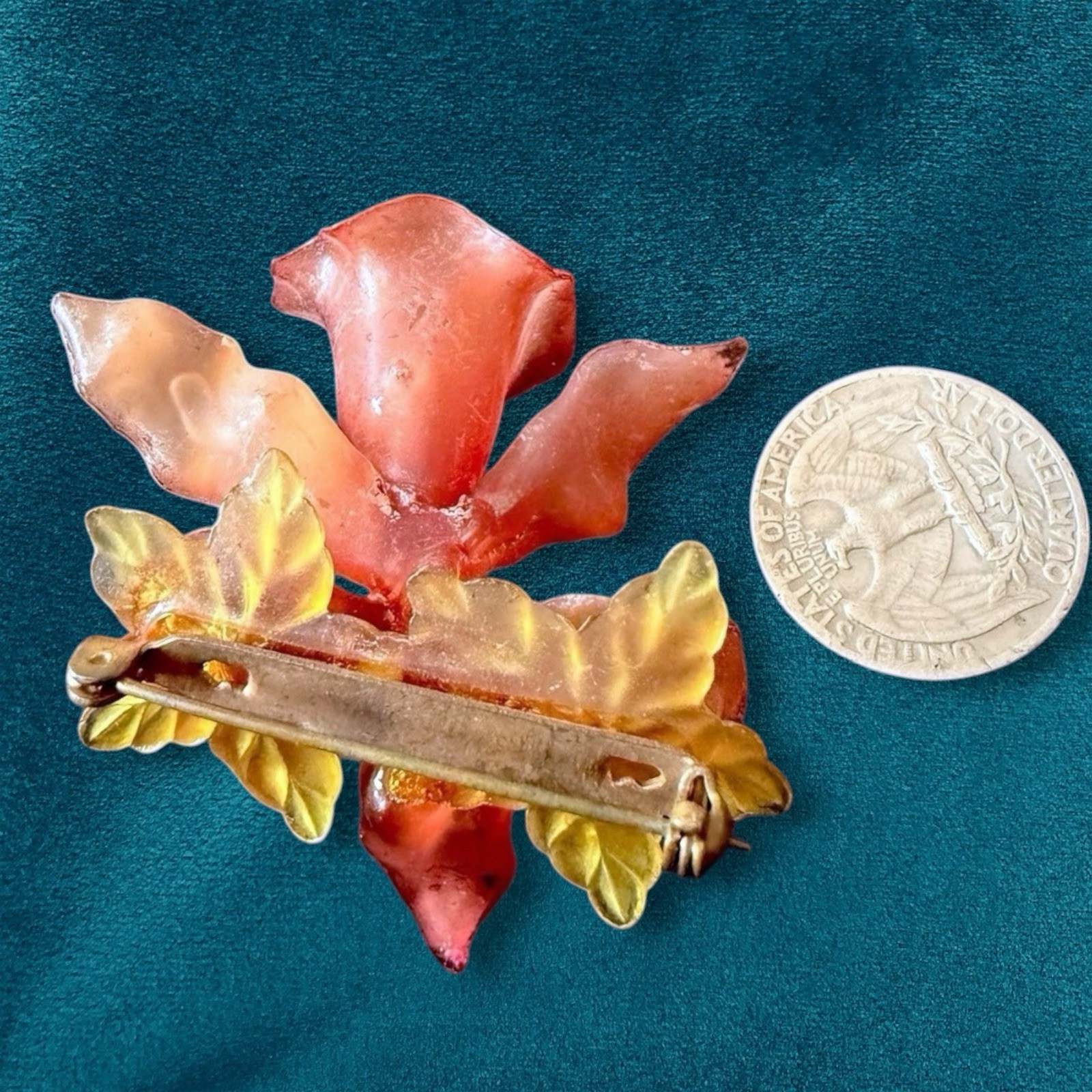 Cellulose Acetate Flower Brooch Pink Frosted Floral 1940s Vintage Orchid Pin
