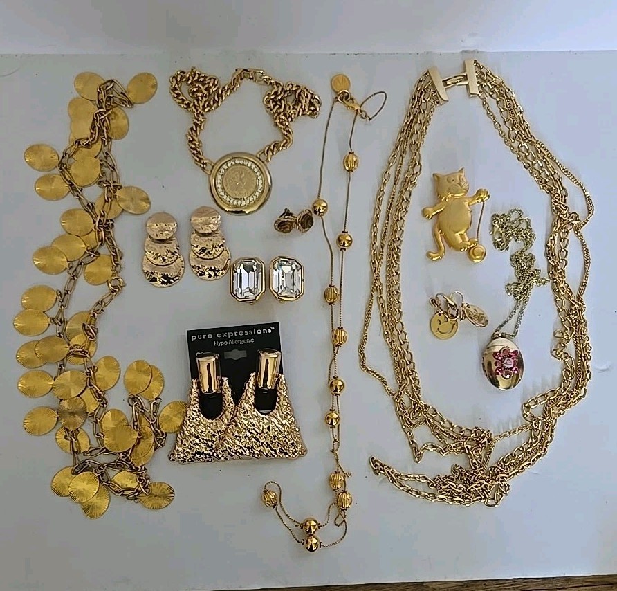 Vtg & Modern Goldtone & Other Jewelry Lot Necklaces Earrings More Lot