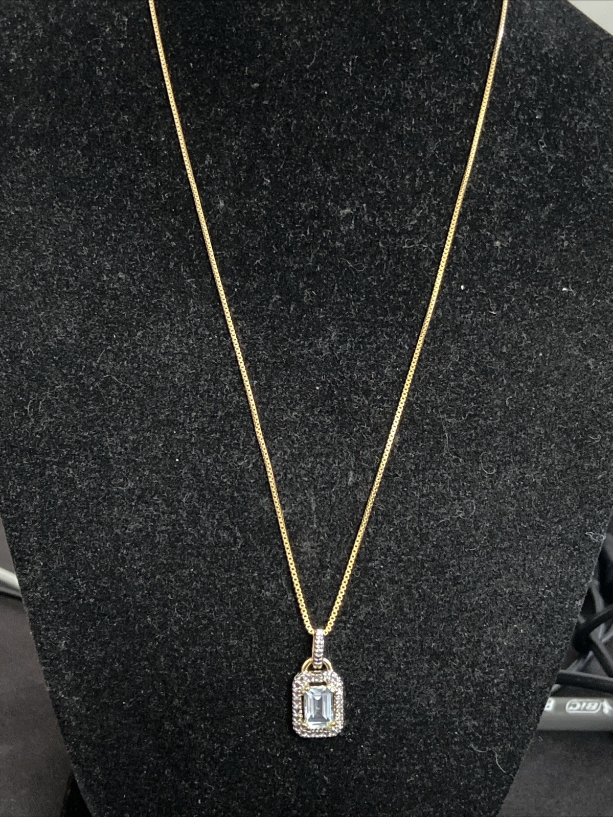 New Ross-Simons Aquamarine 14k Gold Vermeil Sterling Silver Halo Necklace 18”