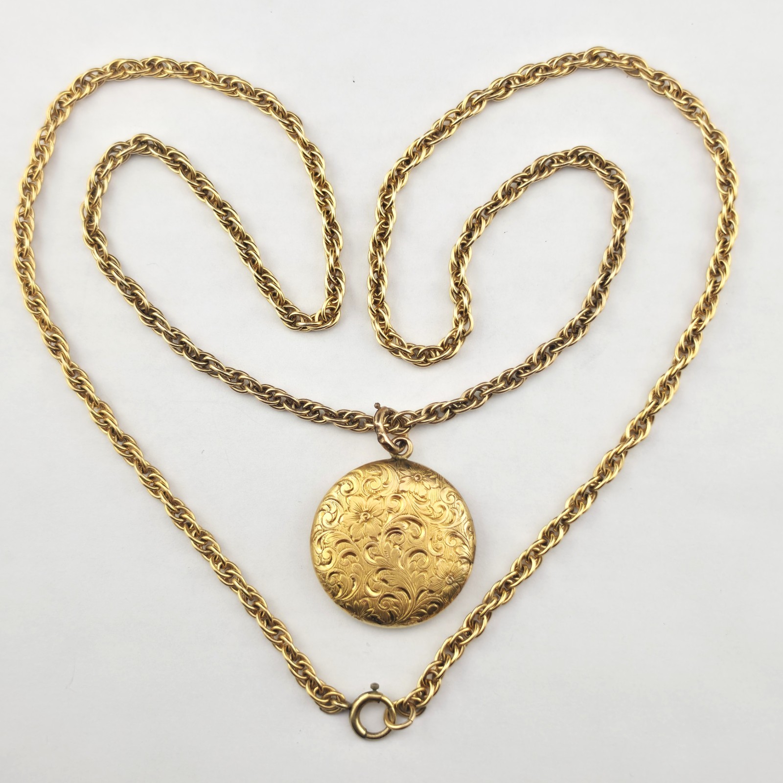 Antique W&SB 1/4 Gold Shell Fill Art Nouveau 3cm Locket Rope Chain Necklace