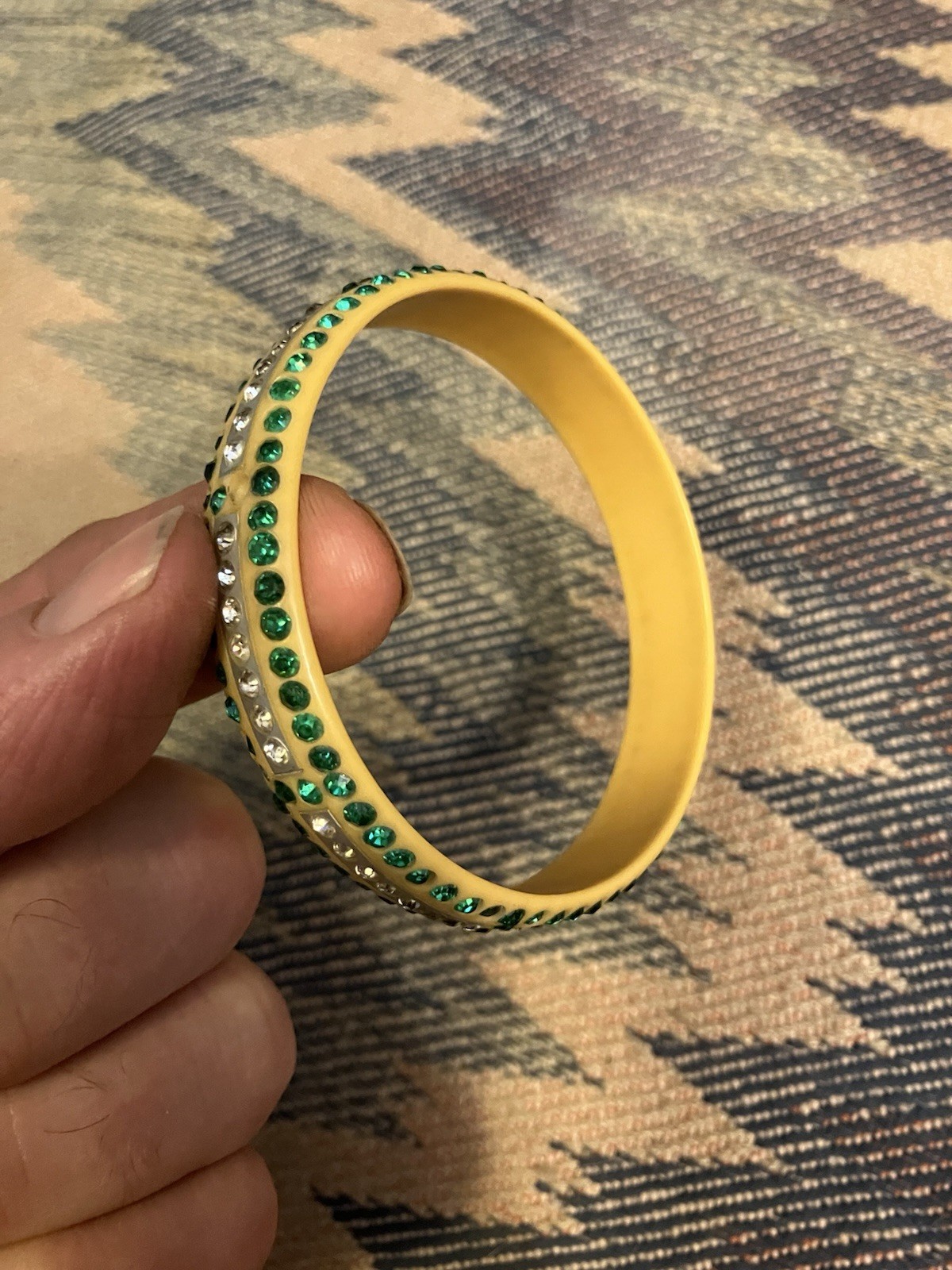Vintage 1920’s Bakelite Bangle 3 Rows Rhinestones Art Deco Bracelet