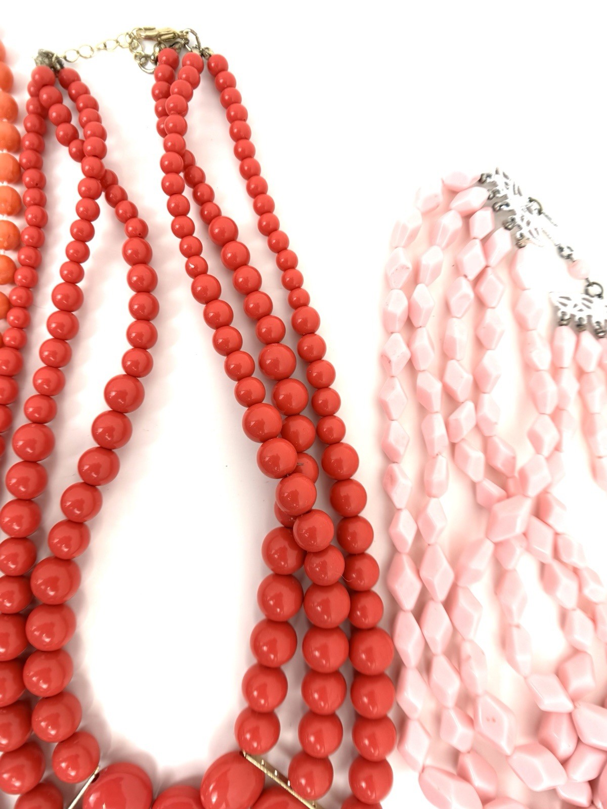 Lot 9 Vintage Style Beaded Necklaces Red Pink Orange Lucite Acrylic Retro