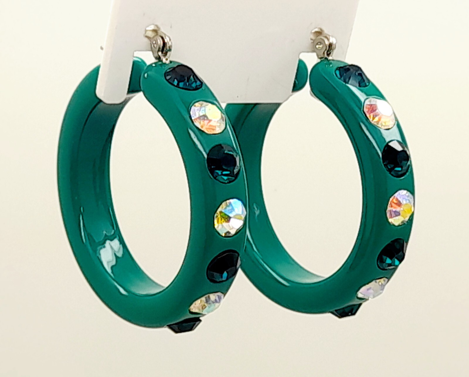 E179 Dk green lucite Acrylic wide 1.5 Hoop dk green & ab color Fashion Earrings