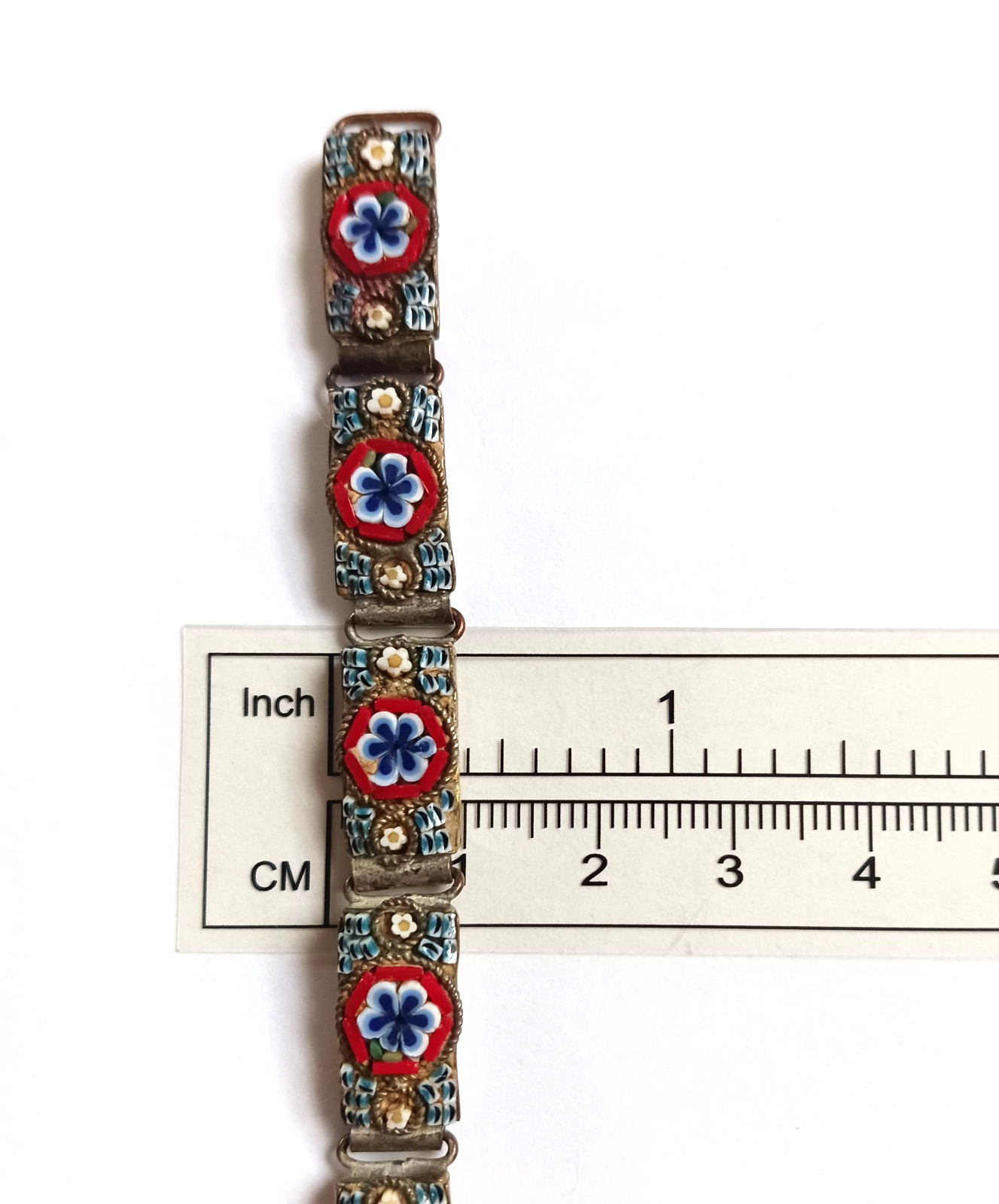 Old, Vintage Micro Mosaic Bracelet ~ Rectangle Panels ~ 6.75 Inches