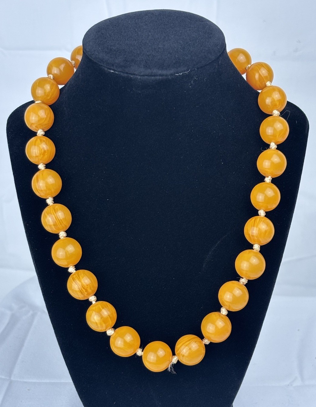 Vintage Butterscotch Amber Beaded Necklace Sterling Silver 925 S Hook Chunky