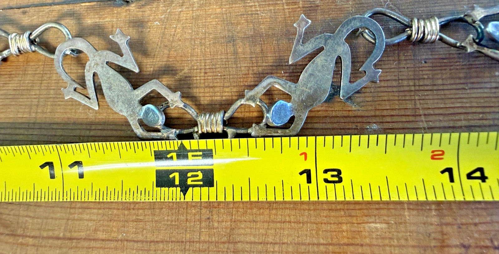Spectacular VTG sterling & 18k yellow gold plated Mexican lizard iguana necklace