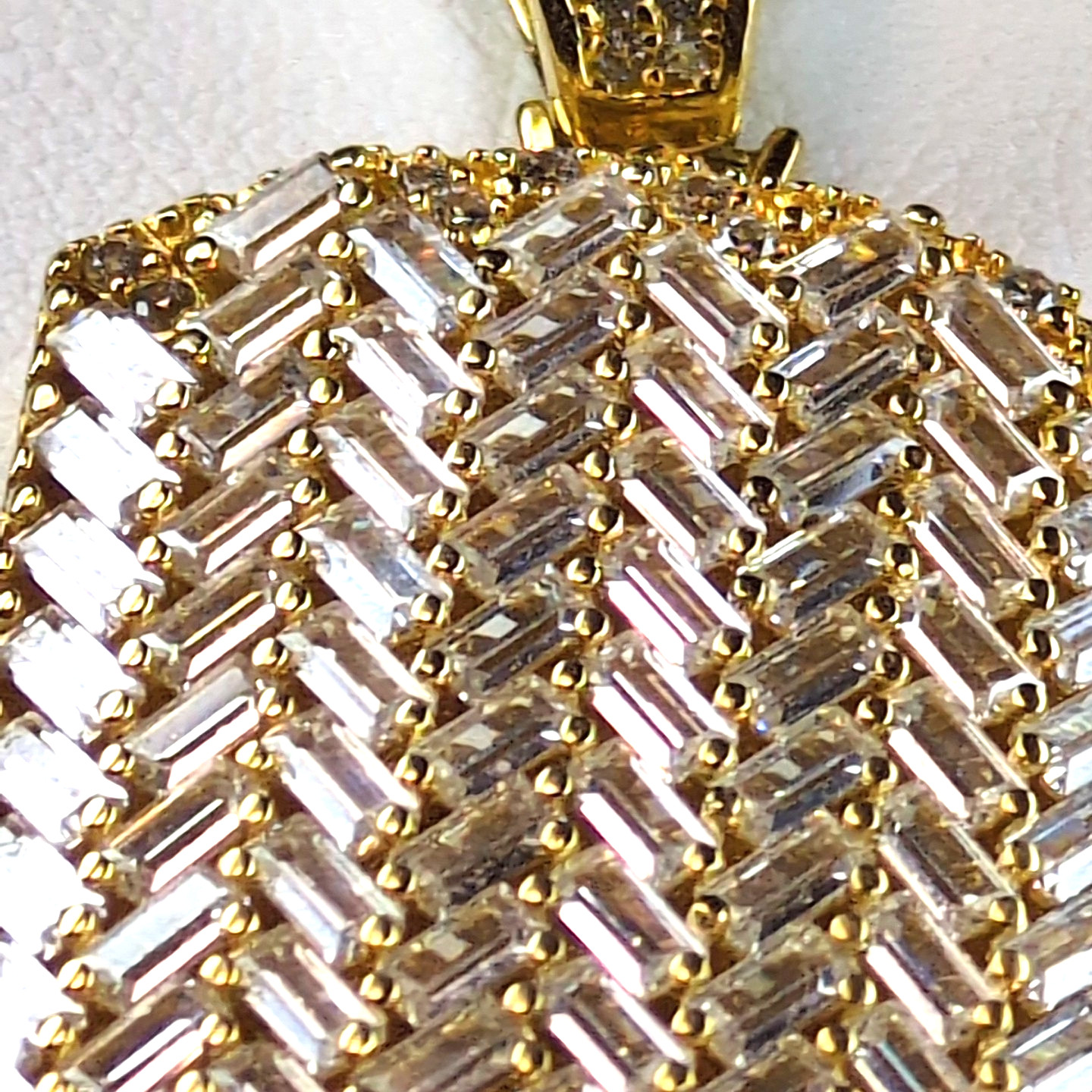 Designer FZN 925 Gold Over Sterling Silver Dog Tag Pendant Gold Baguette CZ