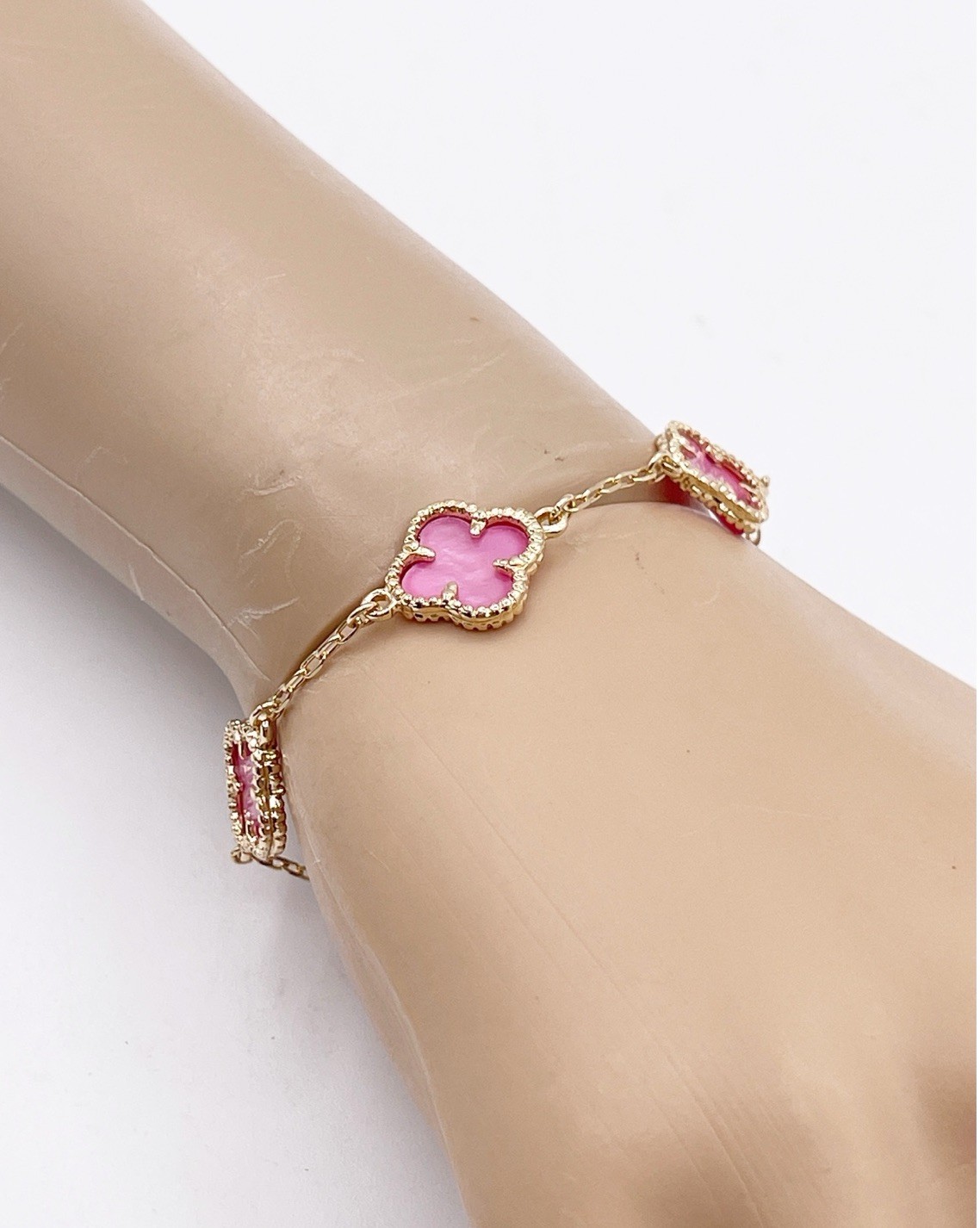 Gold Tone Petal Pink Enamel Flower Station Bracelet Adjustable NWT Gift For Her