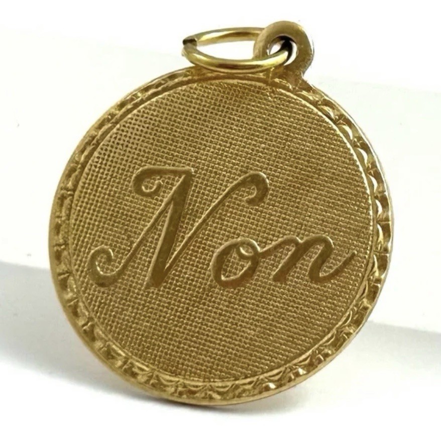 Vintage French Non Charm No Necklace Pendant Brass Metal Jewelry