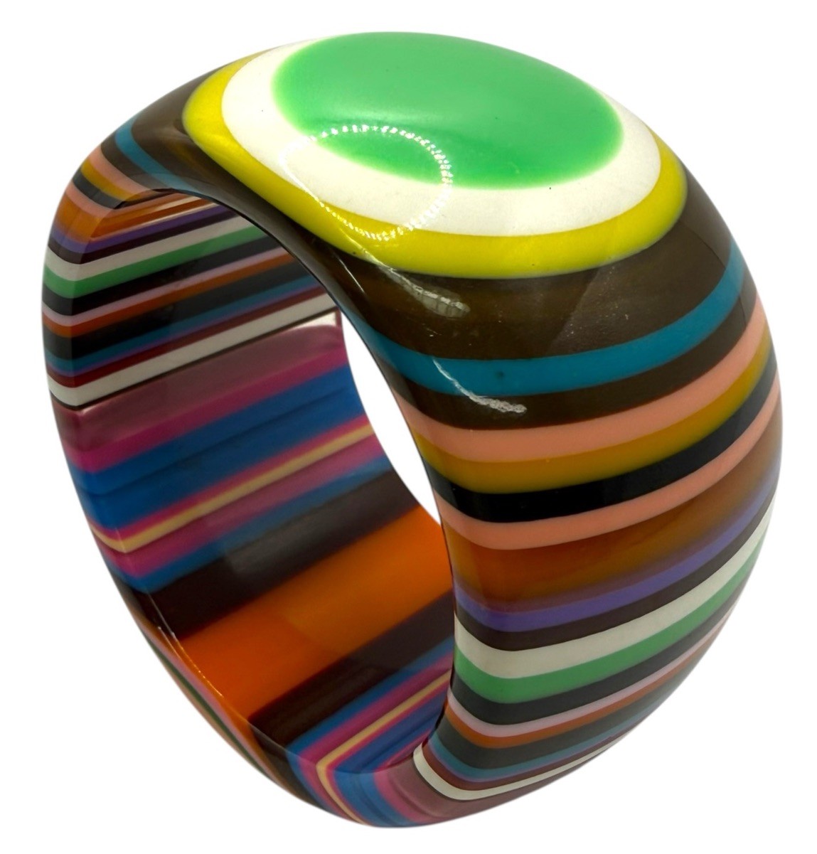 Resin Or Acrylic Layered Striped Colorful Bullseye Bangle Chunky Bracelet