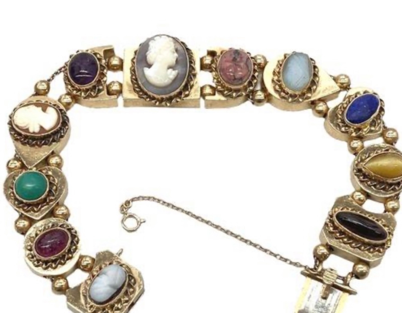 14k Gold ANTIQUE VICTORIAN GOLD CHARMS SLIDE BRACELET. CIRCA (1837-1901)