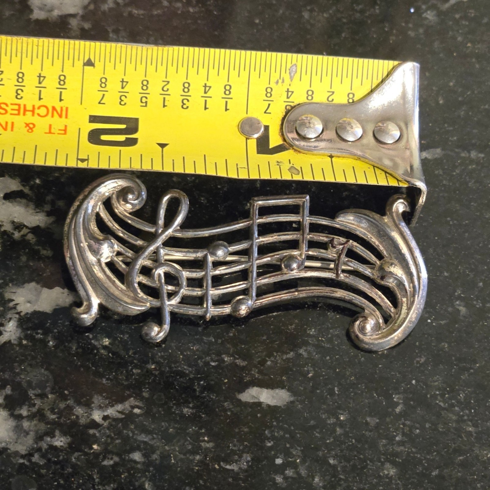 Antique Musical Notes Brooch Sterling silver Art Deco Jewelry Musician gift 5 g