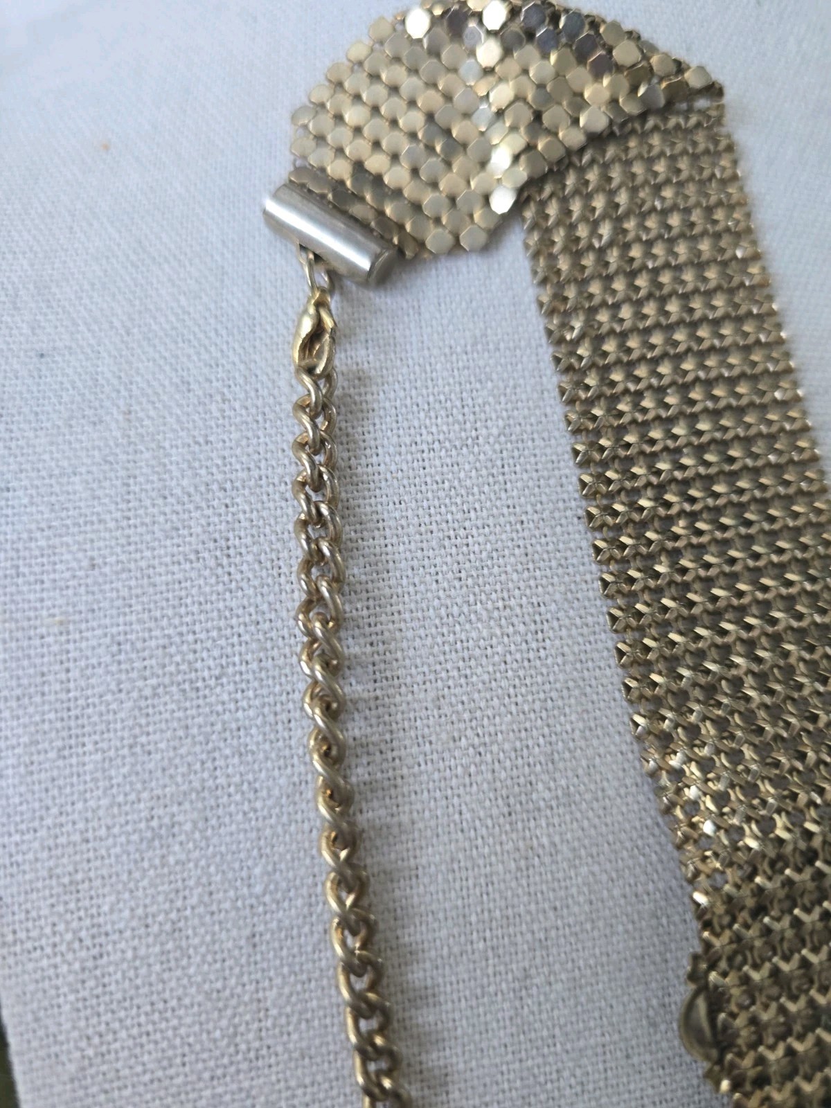 Vintage Style Gold Tone Mesh Choker Faux Pearl Liquid Metal Adjustable 16 Inches