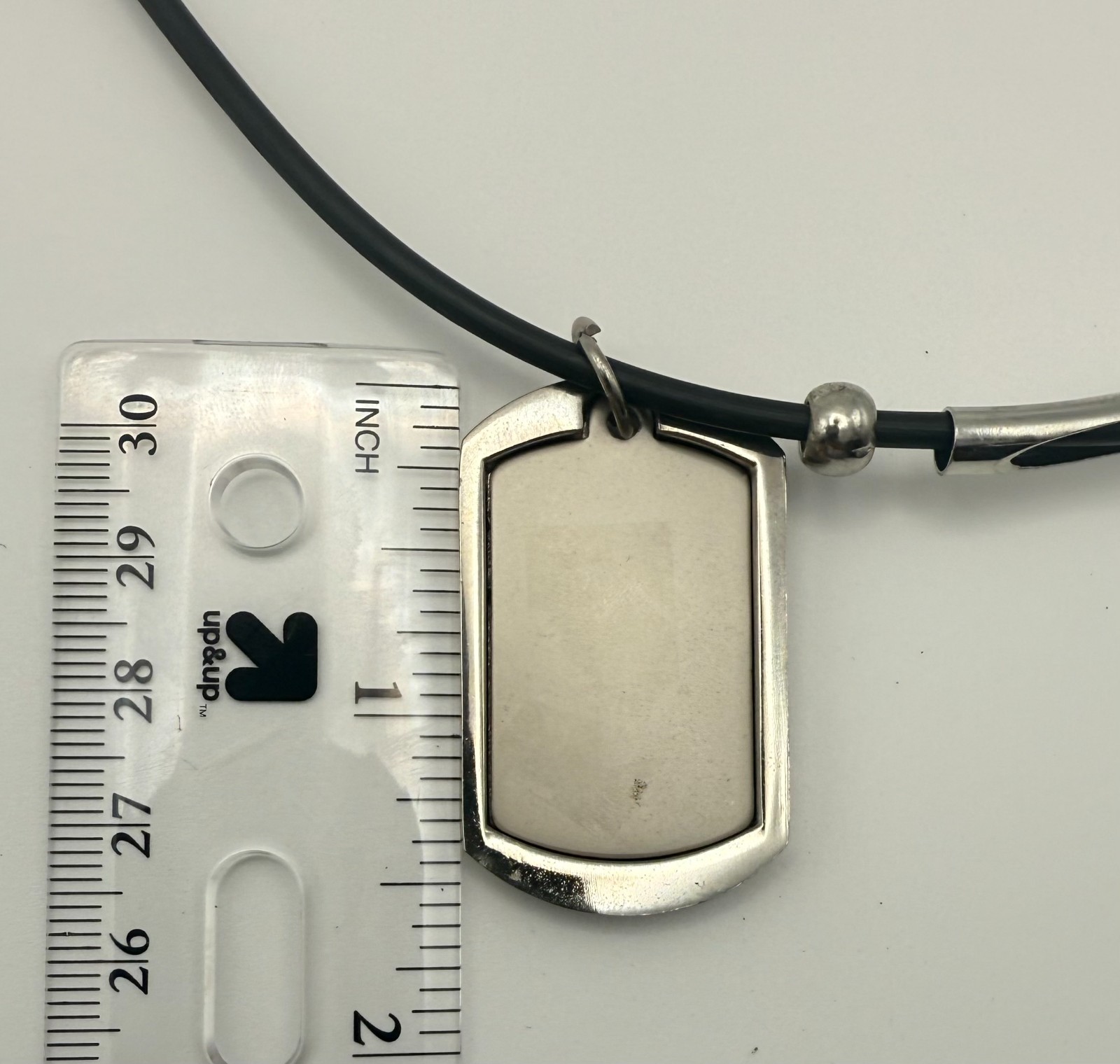 Black Cord Necklace with Silver-Tone Dog Tag Pendant