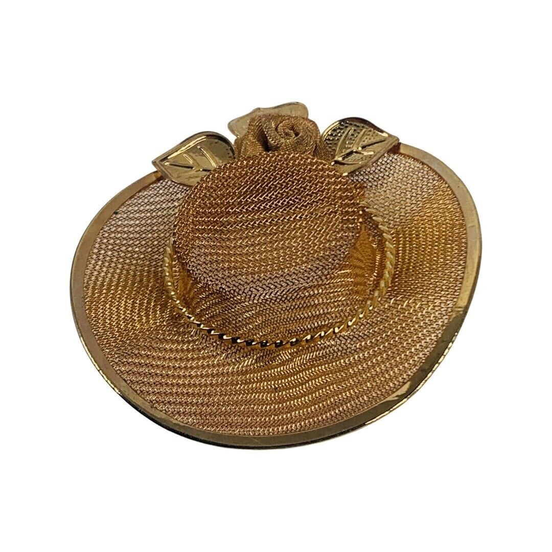 Gold Tone Sun Hat Brooch 2.5″ Pin