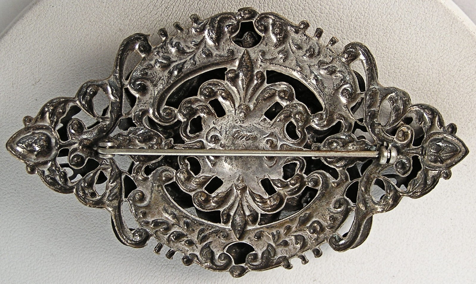 Vintage Coro Oxidized Silver Repousse Multi Layer Cherub Mythical Creatures Pin